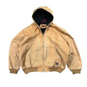 Vintage Craftsman Canvas Hooded Jacket Mens XL Carhartt Style Work Wear Tan